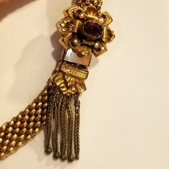 Rare antique/vintage victorian slide bracelet with red stone and seed pearls GF - Picture 3 of 4